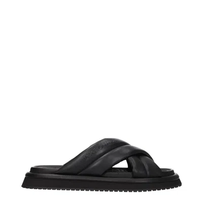 DOLCE & GABBANA BLACK LEATHER SLIPPERS SANDALS