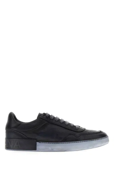 DOLCE & GABBANA BLACK LEATHER SNEAKERS