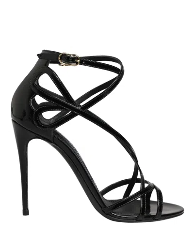 Dolce & Gabbana Black Leather Stiletto Heel Sandals Women's Shoes