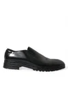 DOLCE & GABBANA BLACK LEATHER STUDDED LOAFERS DRESS SHOES
