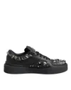 Dolce & Gabbana Black Leather Studded Low Top Sneakers Shoes In Black