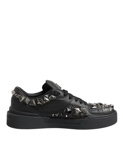 Dolce & Gabbana Black Leather Studded Low Top Sneakers Shoes In Multi