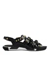 Dolce & Gabbana Black Leather Studded Slides Sandals Men's Shoes In Black
