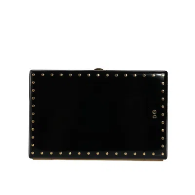 Dolce & Gabbana Black Leather Studs Gold Frame Clutch Evening Purse Bag In ["black"]