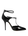 Dolce & Gabbana Black Leather T-straps Heels Sandals Shoes In Black
