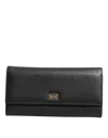 Dolce & Gabbana Black Leather Trifold Logo Plaque Card Holder Women's Wallet In Black