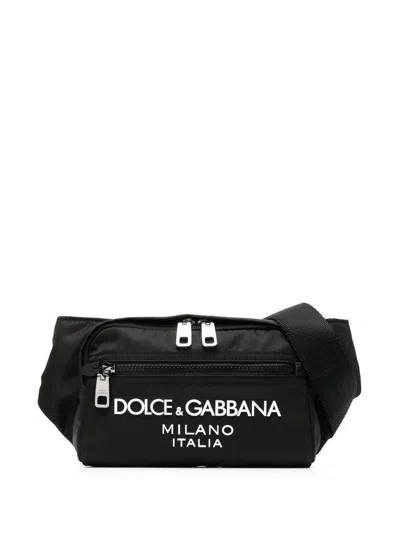 Dolce & Gabbana Black Leather Trim Embossed Logo Bag In 8b956