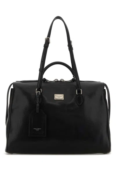 DOLCE & GABBANA BLACK LEATHER VITTORIA HANDBAG