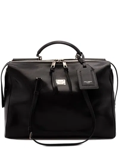 Dolce & Gabbana Black Leather Vittoria Handbag In Brown
