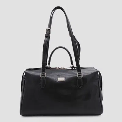 DOLCE & GABBANA DOLCE & GABBANA BLACK LEATHER VITTORIA TOP HANDLE BAG