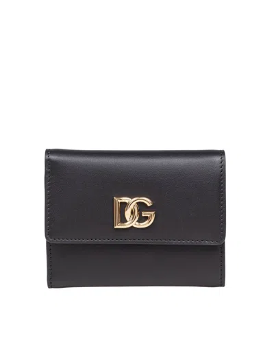 Dolce & Gabbana Dg Logo Leather Wallet In Black