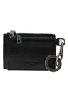 DOLCE & GABBANA BLACK LEATHER ZIP LOGO KEYRING COIN PURSE KEYRING WALLET