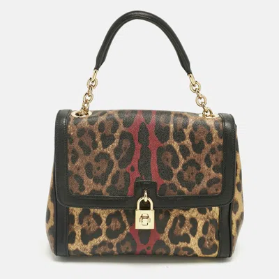 Pre-owned Dolce & Gabbana Black Leopard Print Coated Canvas And Leather Large Miss Bonita Bag
