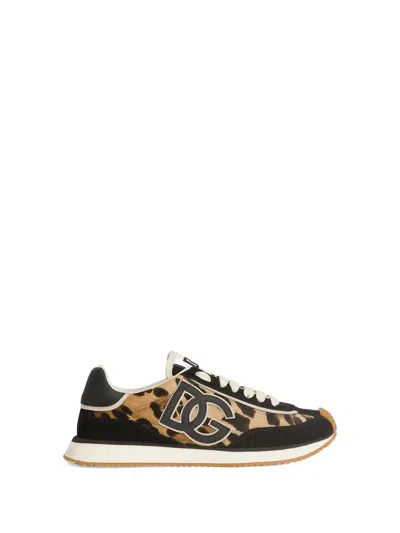 Dolce & Gabbana Black Leopard Print Logo Appliqué Flat Shoes In Multi