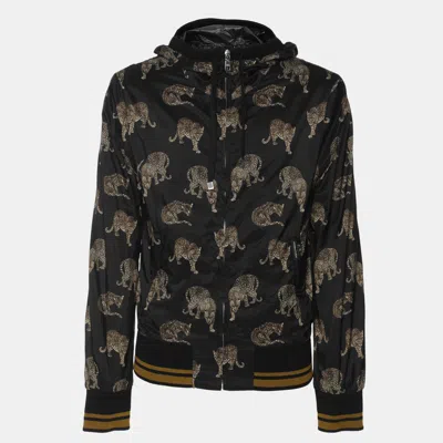 Pre-owned Dolce & Gabbana Black Leopard Print Nylon Zip-up Hoodie Xs