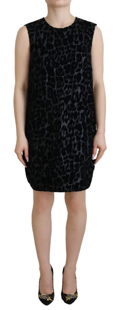 DOLCE & GABBANA DOLCE & GABBANA BLACK LEOPARD SHIFT MINI POLYESTER WOMEN'S DRESS