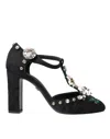 Dolce & Gabbana Black Lilies Crystal Heels Pumps Shoes In Black
