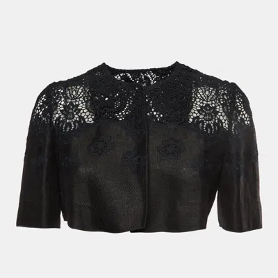 Pre-owned Dolce & Gabbana Black Linen Blend Lace Detail Cropped Jacket M