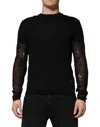 Dolce & Gabbana Black Linen Mesh Tattered Longsleeves T-shirt In Black