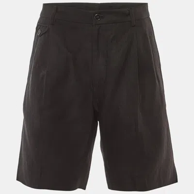 Pre-owned Dolce & Gabbana Black Linen Pleated Bermuda Shorts M