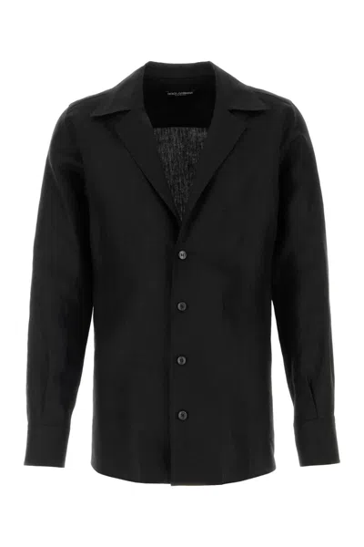 Dolce & Gabbana Black Linen Shirt In Nero