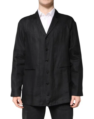 Pre-owned Dolce & Gabbana Black Linen Single Breasted Men Coat Men's Blazer ()