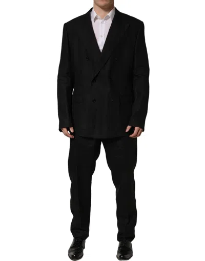 Dolce & Gabbana Black Linen Slim Fit Formal 2 Piece Suit