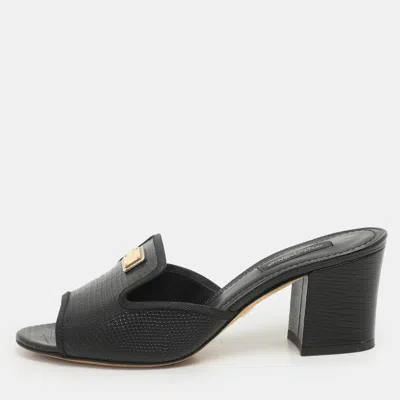 Pre-owned Dolce & Gabbana Black Lizard Embossed Leather Slide Sandals Size 36