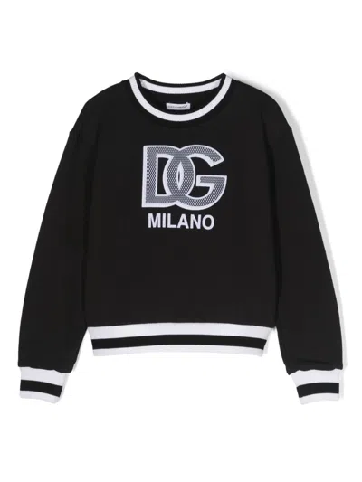 Dolce & Gabbana Kids' Logo-patch Cotton Sweatshirt In Black