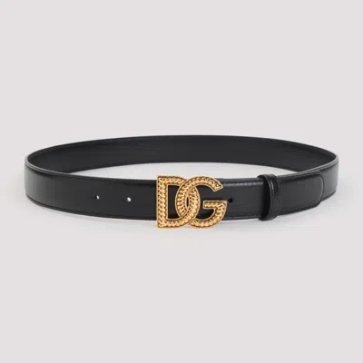 DOLCE & GABBANA BLACK LOGO BUCKLE BELT