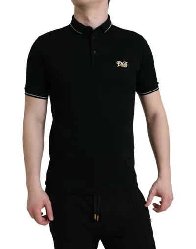 Dolce & Gabbana Black Logo Collared Short Sleeves Polo T-shirt