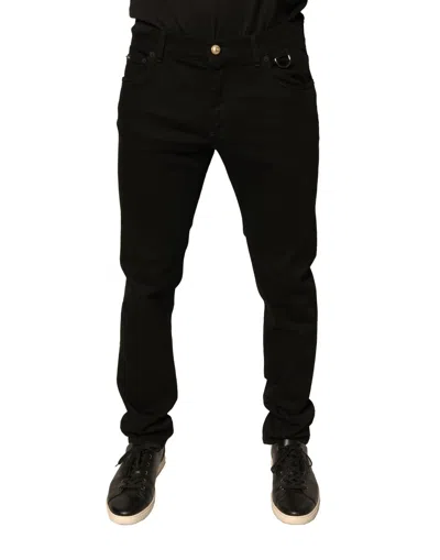 Pre-owned Dolce & Gabbana Black Logo Cotton Stretch Skinny Denim Men's Jeans ()