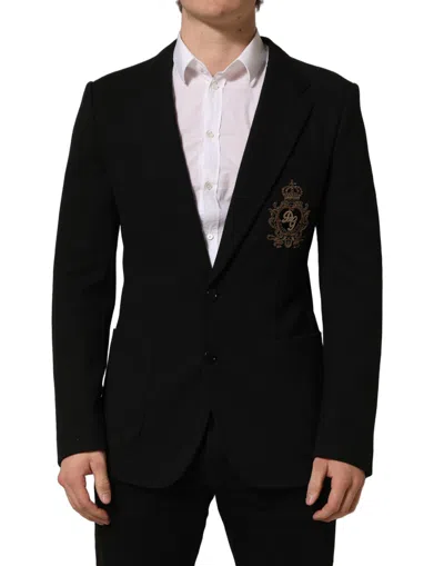 Pre-owned Dolce & Gabbana Black Logo Crest Singlebreasted Coat Men's Blazer ()