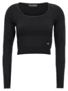 Dolce & Gabbana Black Ribbed Mini Cropped Top In Black