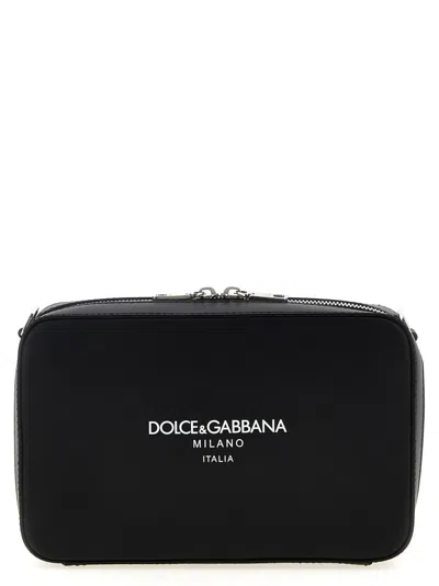 DOLCE & GABBANA BLACK LOGO CROSSBODY BAG