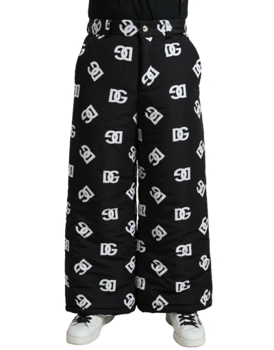 Dolce & Gabbana Black Logo Dg Print Wide Leg Pants