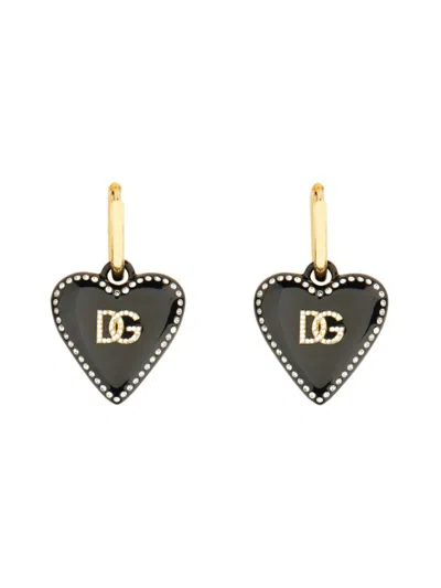 Dolce & Gabbana Black Logo Drop Earrings In Gray