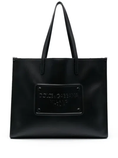 Dolce & Gabbana Logo-embossed Leather Tote Bag In Black