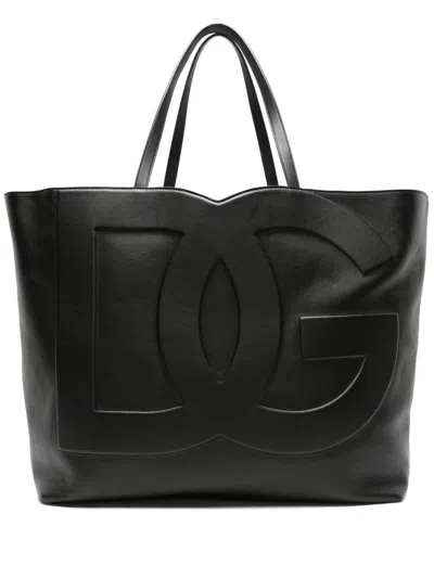 Dolce & Gabbana Dg Logo Leather Tote Bag In Black