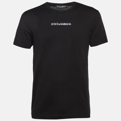 Pre-owned Dolce & Gabbana Black Logo Embroidered Cotton Crew Neck T-shirt S