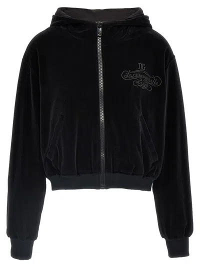 DOLCE & GABBANA BLACK LOGO EMBROIDERY CHENILLE HOODIE