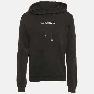 Pre-owned Dolce & Gabbana Black Logo Embroidery Cotton Hooded Sweatshirt M