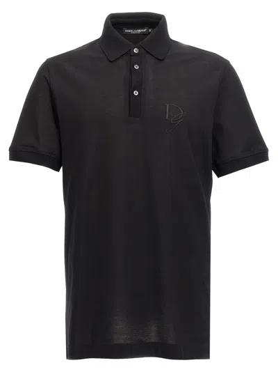 DOLCE & GABBANA BLACK LOGO EMBROIDERY POLO SHIRT