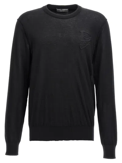 DOLCE & GABBANA BLACK LOGO EMBROIDERY SWEATER
