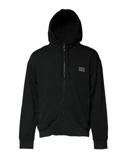 Pre-owned Dolce & Gabbana Black Logo Full Zip Hooded Men Sweatshirt Men's Sweater ()