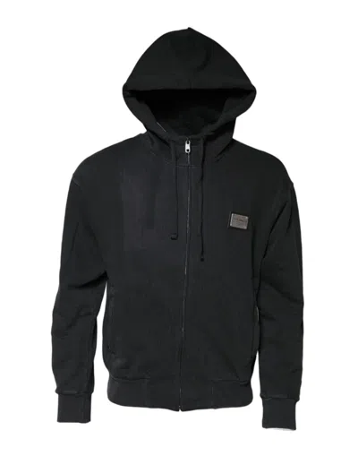 Pre-owned Dolce & Gabbana Black Logo Full Zip Hooded Men Sweatshirt Men's Sweater ()
