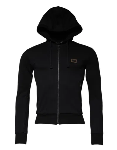 Pre-owned Dolce & Gabbana Black Logo Full Zip Hooded Sweatshirt Men's Sweater ()