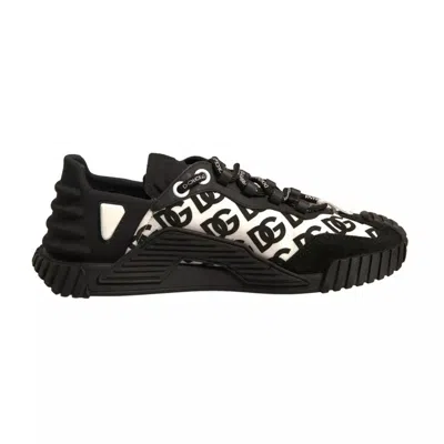 Pre-owned Dolce & Gabbana Black Logo Lace Up Low Top Ns1 Sneakers Men's Shoes () In Black And White