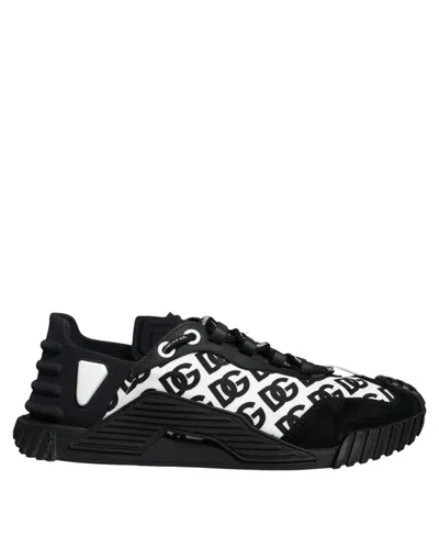 Pre-owned Dolce & Gabbana Black Logo Lace Up Low Top Ns1 Sneakers Men's Shoes () In Black And White