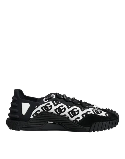 Pre-owned Dolce & Gabbana Black Logo Lace Up Low Top Ns1 Sneakers Men's Shoes () In Black And White